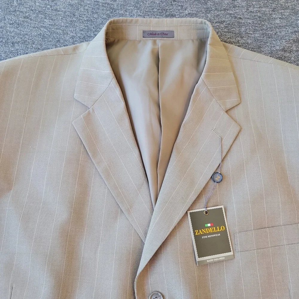 NWT Zandello Jacket Men's 56L Gray Pinstripe Blazer Sport Coat & Vest 5 Button